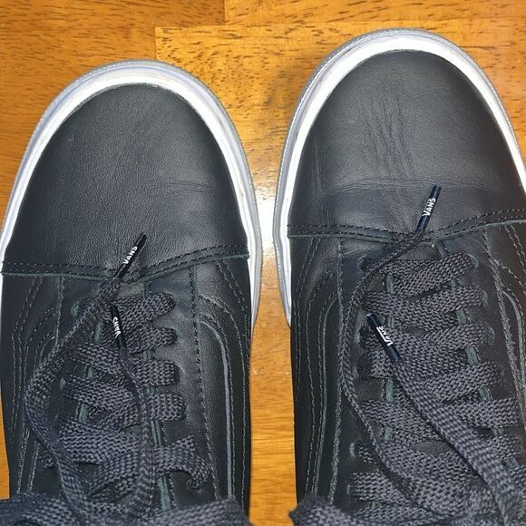 EXCELLENT CONDITION VANS OLD SKOOL STACKED SHINY BLACK/WHITE PLATFORM SHOES 8.5 - Picture 4 of 9